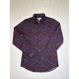 Express‎ Men’s Shirt S Blue Red Floral Extra Slim Button Up Down Long Sleeve